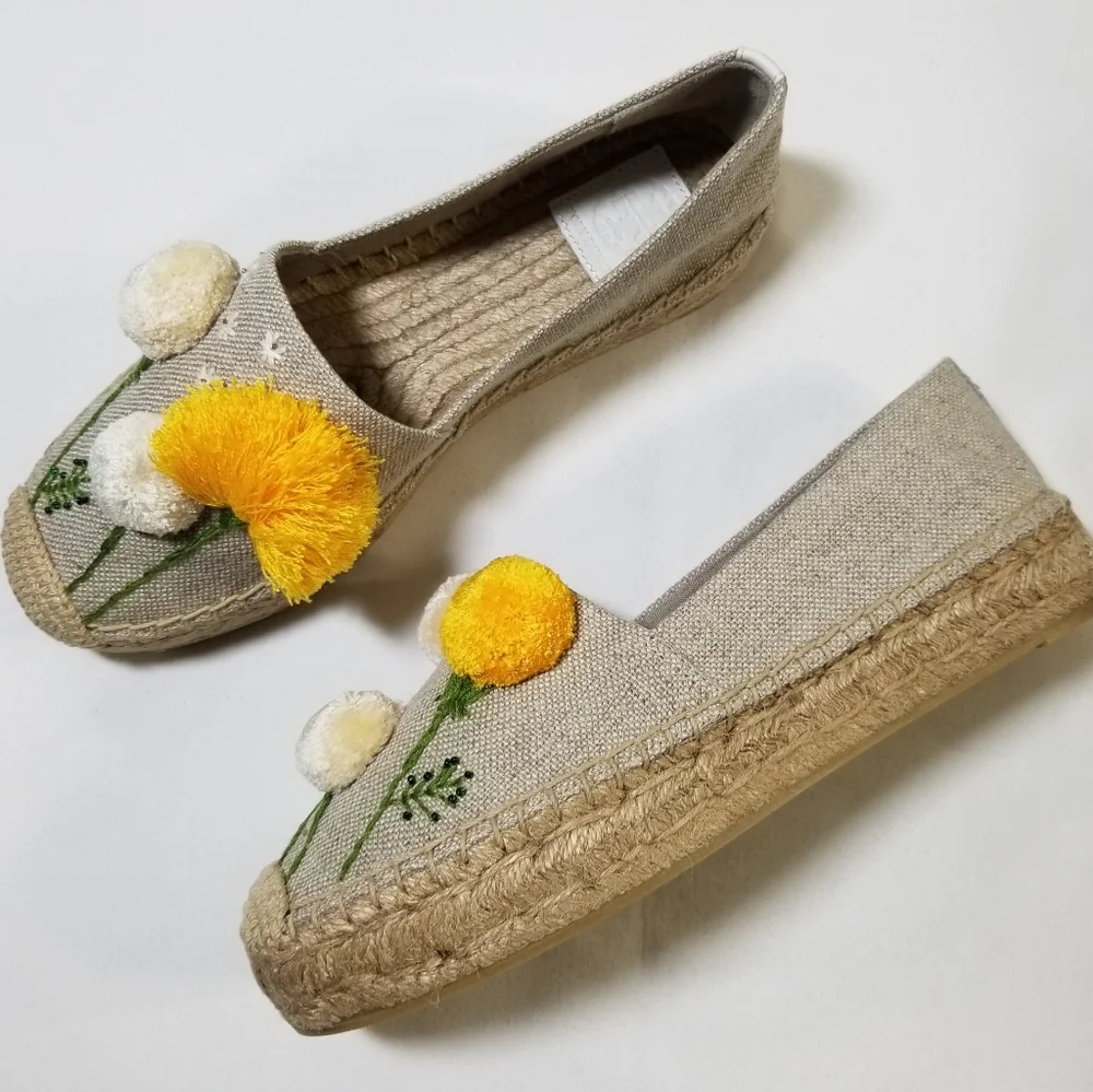 NIB Tory Burch‎ Lily Platform Espadrille Linen/Embroidery in Natural Size 9.5